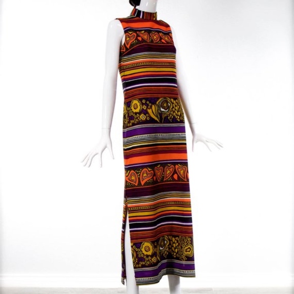 1960's 1970's ILGWU Union Long Colorful Dress - Picture 2 of 3